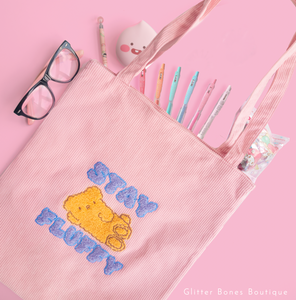 Osito "Stay Fluffy" Pink Corduroy Tote Bag