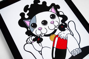 Two Headed Lucky Cat from Outer Space - Screen Print by No Point Illustration
