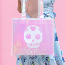 Load image into Gallery viewer, Glitter Bones Sugar Skull Iridescent Tote Bag
