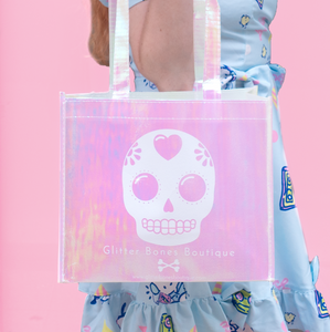 Glitter Bones Sugar Skull Iridescent Tote Bag