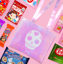 Load image into Gallery viewer, Glitter Bones Sugar Skull Iridescent Tote Bag
