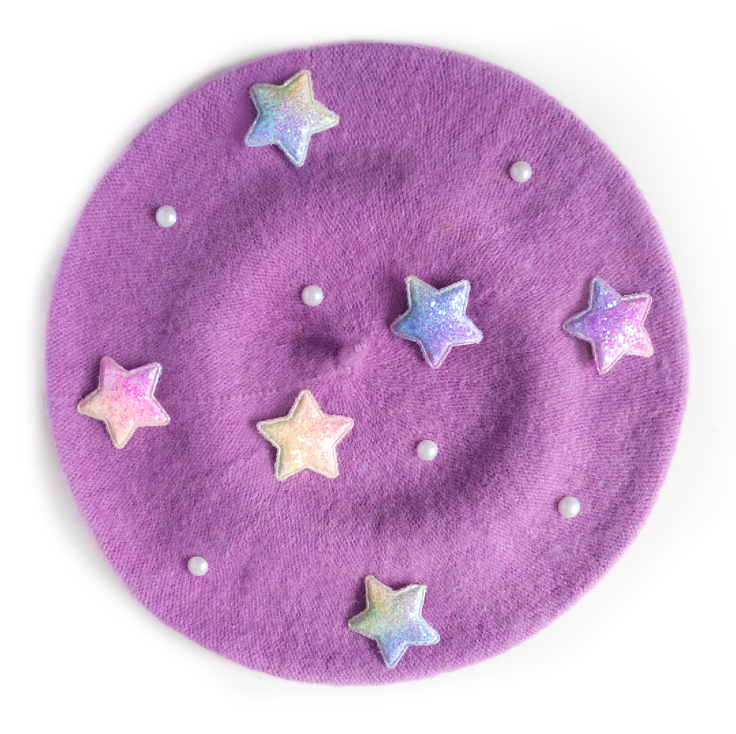 Purple Glitter Star Beret