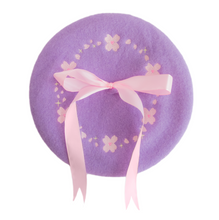 Load image into Gallery viewer, Sakura Cherry Blossom Embroidered Beret - Purple
