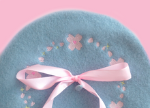 Load image into Gallery viewer, Sakura Cherry Blossom Embroidered Beret - Powder Blue
