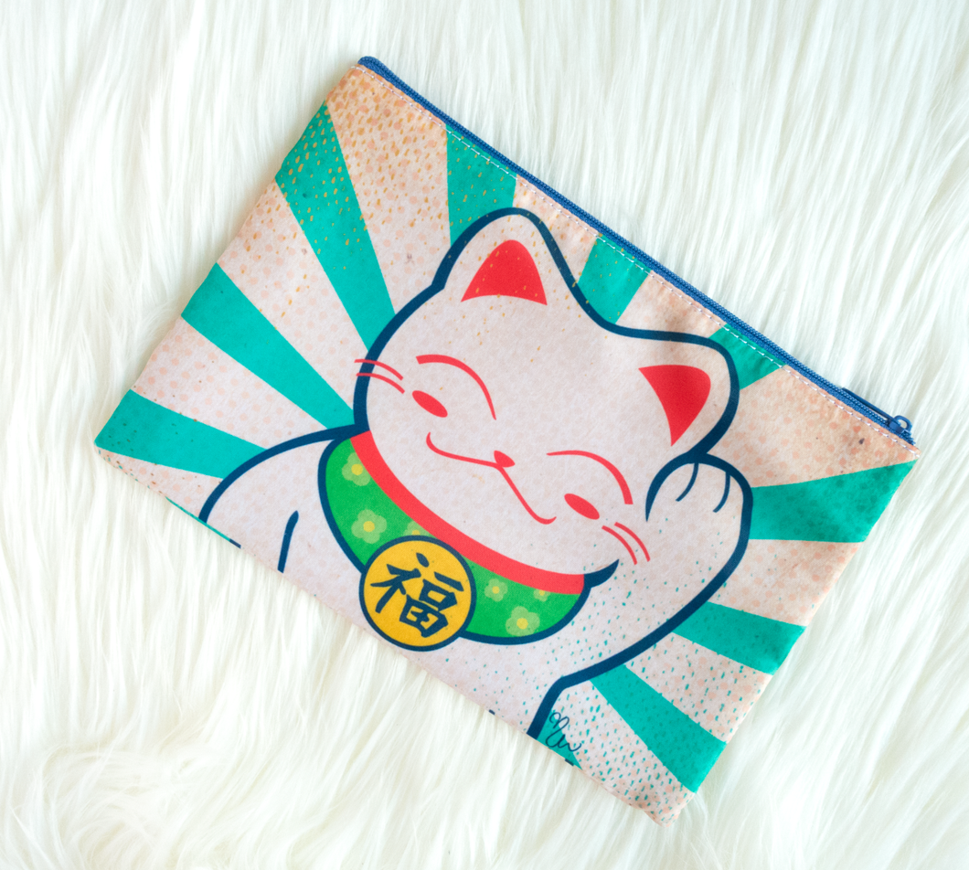 Lucky Cat Zippered Pouch - Glitter Bones Boutique